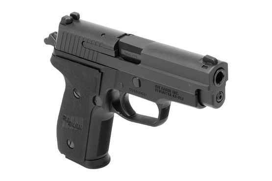 Semi-automatic hammer-fired 9mm pistol with night sights.